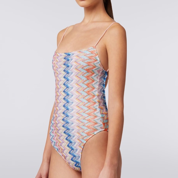 Missoni One Piece Swimsuit in Multicolour Chevron Lamé 38 - Picture 11 of 12